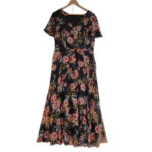 Lane‎ Bryant Floral Chiffon Maxi Dress Bloomcore Wedding Guest Church Size 14